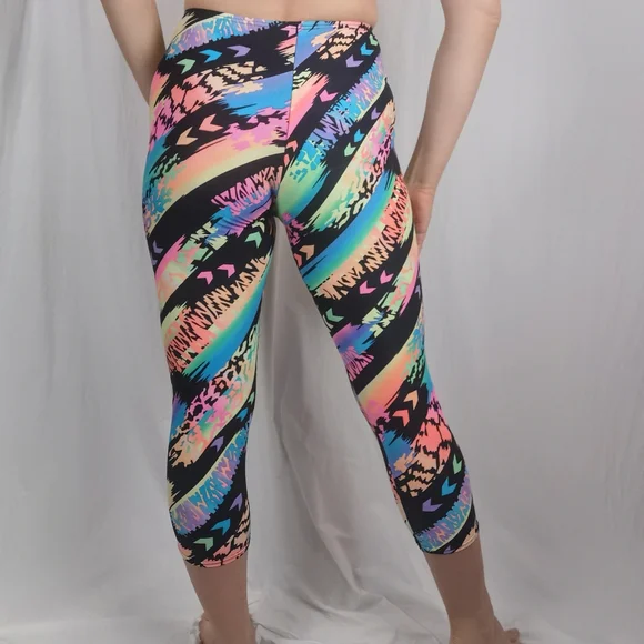 *sold* vintage neon geometric spandex leggings Le Fun Skin retro biker shorts - Picture 5 of 6